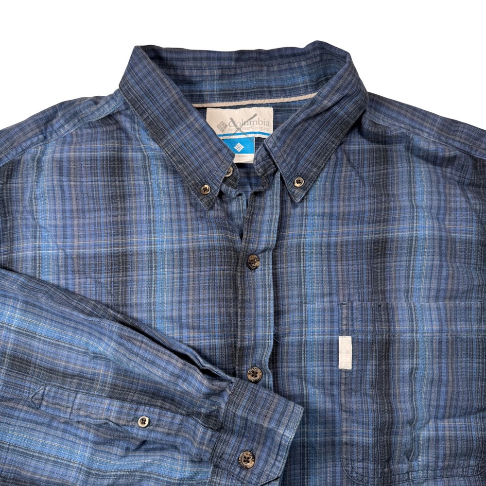 Columbia Sportswear Mens XL Blue Plaid Long Sleeve Button Down‎ Shirt AM7517